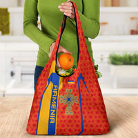Armenia Flag-Inspired Grocery Bag with Ornamental Cross and Geometric Pattern Design - Wonder Print Shop