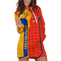 Armenia Flag-Inspired Hoodie Dress with Ornamental Cross and Geometric Pattern Design - Wonder Print Shop
