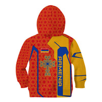 Armenia Flag-Inspired Kid Hoodie with Ornamental Cross and Geometric Pattern Design - Wonder Print Shop