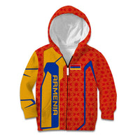Armenia Flag-Inspired Kid Hoodie with Ornamental Cross and Geometric Pattern Design - Wonder Print Shop