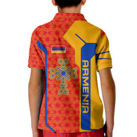 Armenia Flag-Inspired Kid Polo Shirt with Ornamental Cross and Geometric Pattern Design - Wonder Print Shop
