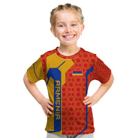 Armenia Flag-Inspired Kid T Shirt with Ornamental Cross and Geometric Pattern Design - Wonder Print Shop