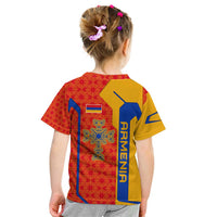 Armenia Flag-Inspired Kid T Shirt with Ornamental Cross and Geometric Pattern Design - Wonder Print Shop