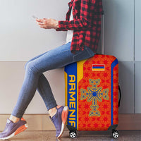 Armenia Flag-Inspired Luggage Cover with Ornamental Cross and Geometric Pattern Design - Wonder Print Shop