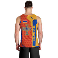 Armenia Flag-Inspired Men Tank Top with Ornamental Cross and Geometric Pattern Design - Wonder Print Shop