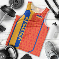 Armenia Flag-Inspired Men Tank Top with Ornamental Cross and Geometric Pattern Design - Wonder Print Shop