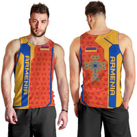 Armenia Flag-Inspired Men Tank Top with Ornamental Cross and Geometric Pattern Design - Wonder Print Shop