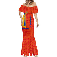 Armenia Flag-Inspired Mermaid Dress with Ornamental Cross and Geometric Pattern Design - Wonder Print Shop