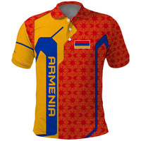 Armenia Flag-Inspired Polo Shirt with Ornamental Cross and Geometric Pattern Design - Wonder Print Shop
