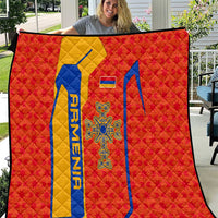 Armenia Flag-Inspired Quilt with Ornamental Cross and Geometric Pattern Design - Wonder Print Shop