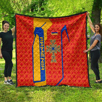 Armenia Flag-Inspired Quilt with Ornamental Cross and Geometric Pattern Design - Wonder Print Shop