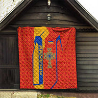 Armenia Flag-Inspired Quilt with Ornamental Cross and Geometric Pattern Design - Wonder Print Shop