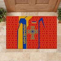 Armenia Flag-Inspired Rubber Doormat with Ornamental Cross and Geometric Pattern Design - Wonder Print Shop