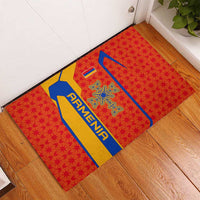 Armenia Flag-Inspired Rubber Doormat with Ornamental Cross and Geometric Pattern Design - Wonder Print Shop