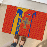 Armenia Flag-Inspired Rubber Doormat with Ornamental Cross and Geometric Pattern Design - Wonder Print Shop
