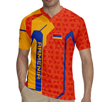 Armenia Flag-Inspired Rugby Jersey with Ornamental Cross and Geometric Pattern Design - Wonder Print Shop