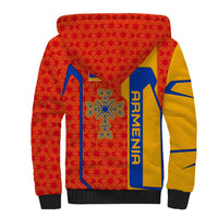 Armenia Flag-Inspired Sherpa Hoodie with Ornamental Cross and Geometric Pattern Design - Wonder Print Shop