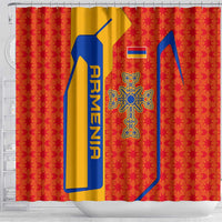Armenia Flag-Inspired Shower Curtain with Ornamental Cross and Geometric Pattern Design - Wonder Print Shop