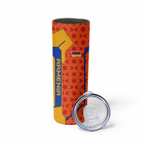 Armenia Flag-Inspired Skinny Tumbler with Ornamental Cross and Geometric Pattern Design - Wonder Print Shop