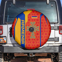 Armenia Flag-Inspired Spare Tire Cover with Ornamental Cross and Geometric Pattern Design - Wonder Print Shop