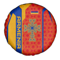 Armenia Flag-Inspired Spare Tire Cover with Ornamental Cross and Geometric Pattern Design - Wonder Print Shop