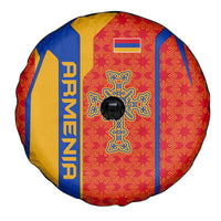 Armenia Flag-Inspired Spare Tire Cover with Ornamental Cross and Geometric Pattern Design - Wonder Print Shop