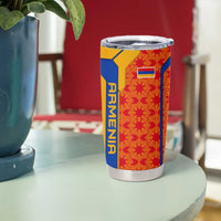 Armenia Flag-Inspired Tumbler Cup with Ornamental Cross and Geometric Pattern Design - Wonder Print Shop