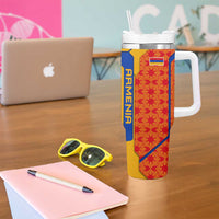 Armenia Flag-Inspired Tumbler With Handle with Ornamental Cross and Geometric Pattern Design - Wonder Print Shop