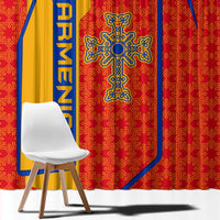 Armenia Flag-Inspired Window Curtain with Ornamental Cross and Geometric Pattern Design - Wonder Print Shop