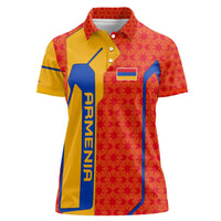 Armenia Flag-Inspired Women Polo Shirt with Ornamental Cross and Geometric Pattern Design - Wonder Print Shop