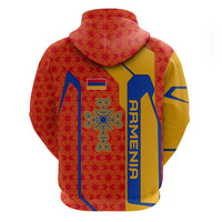 Armenia Flag-Inspired Zip Hoodie with Ornamental Cross and Geometric Pattern Design - Wonder Print Shop