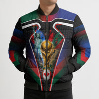 Personalized World Football 2026 Host Nations Bomber Puffer Jacket USA Canada Mexico Soccer Trophy