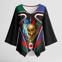 Personalized World Football 2026 Host Nations Kimono Sleeve Blouse USA Canada Mexico Soccer Trophy
