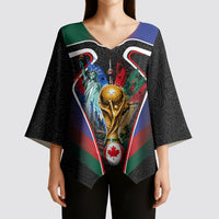 Personalized World Football 2026 Host Nations Kimono Sleeve Blouse USA Canada Mexico Soccer Trophy