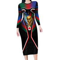 Personalized World Football 2026 Host Nations Long Sleeve Bodycon Dress USA Canada Mexico Soccer Trophy