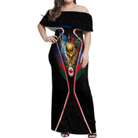 Personalized World Football 2026 Host Nations Off Shoulder Maxi Dress USA Canada Mexico Soccer Trophy