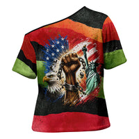 Happy 250th You Still Owe Us Black Pride Cross Shoulder Shirt Pan African Flag Broken Chains - Statue Of Liberty