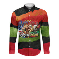 Happy 250th You Still Owe Us Black Pride Long Sleeve Button Shirt Pan African Flag Broken Chains - Statue Of Liberty
