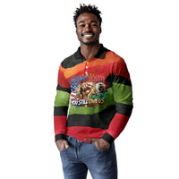 Happy 250th You Still Owe Us Black Pride Long Sleeve Polo Shirt Pan African Flag Broken Chains - Statue Of Liberty