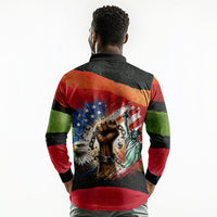 Happy 250th You Still Owe Us Black Pride Long Sleeve Polo Shirt Pan African Flag Broken Chains - Statue Of Liberty