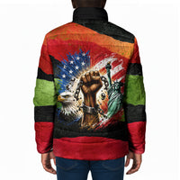 Happy 250th You Still Owe Us Black Pride Padded Jacket Pan African Flag Broken Chains - Statue Of Liberty