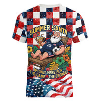 USA Soccer Summer Christmas In July Women V-Neck T-Shirt Summer Santa World Football 2026