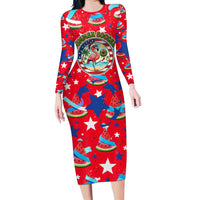 Christmas In July USA Soccer Long Sleeve Bodycon Dress Surfing Santa Flamingo Summer Watermelon