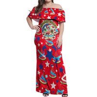 Christmas In July USA Soccer Off Shoulder Maxi Dress Surfing Santa Flamingo Summer Watermelon