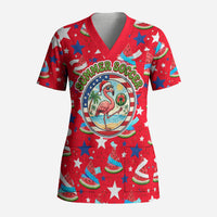 Christmas In July USA Soccer Scrub Top Surfing Santa Flamingo Summer Watermelon