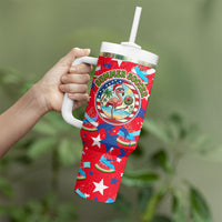 Christmas In July USA Soccer Tumbler With Handle Surfing Santa Flamingo Summer Watermelon