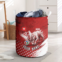 Personalized Switzerland Ibex Soccer 2026 Laundry Basket Grunge Swiss Football Cross Mountain