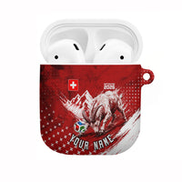 Personalized Switzerland Ibex Soccer 2026 AirPods Case Grunge Swiss Football Cross Mountain