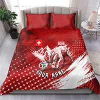 Personalized Switzerland Ibex Soccer 2026 Bedding Set Grunge Swiss Football Cross Mountain