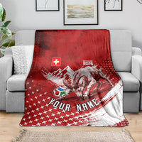 Personalized Switzerland Ibex Soccer 2026 Blanket Grunge Swiss Football Cross Mountain